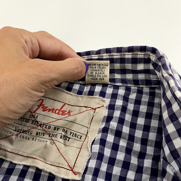 Fender Purple/Blue Plaid Button Down Shirt Pearl Snap Collared Size L Cotton - Picture 6 of 7